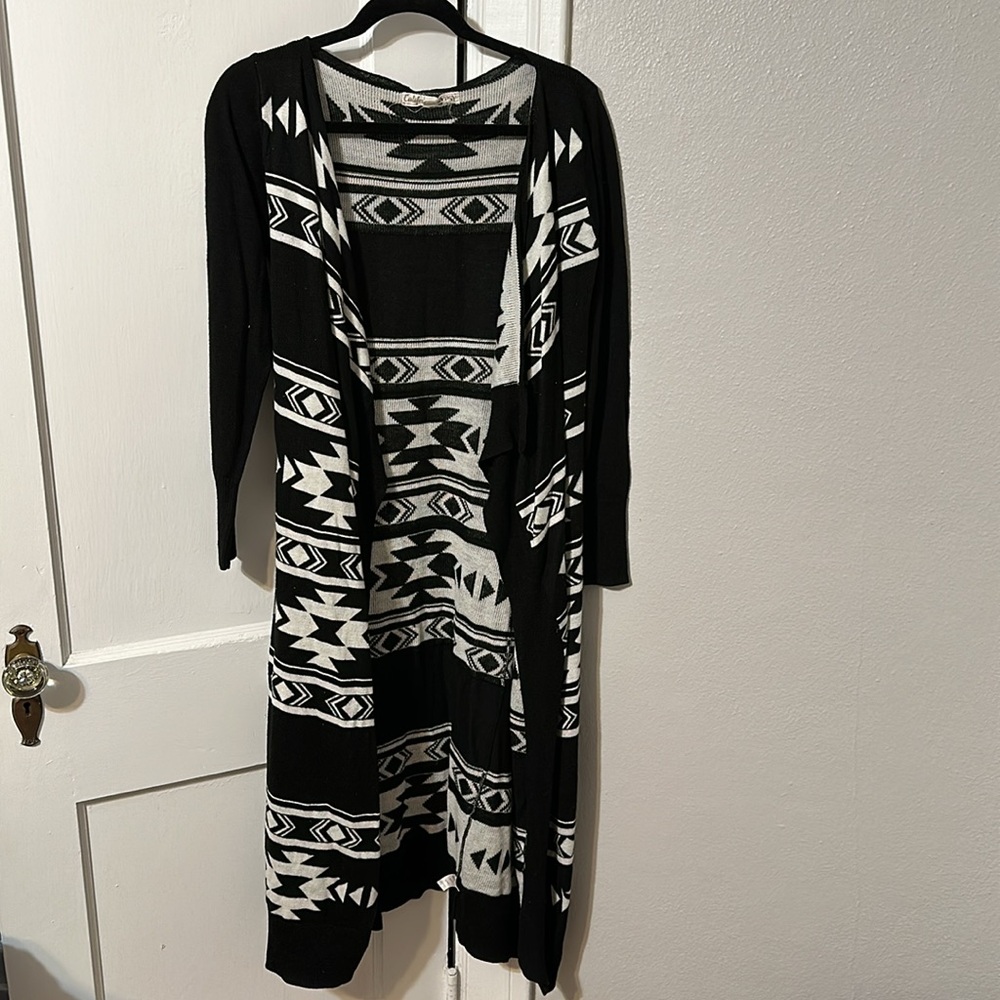 aztec black and white duster cardigan